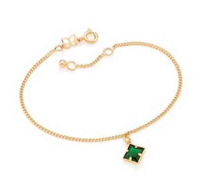 PULSEIRA FOLHEADA A OURO COM CRISTAL QUADRADO - TAMANHO 19