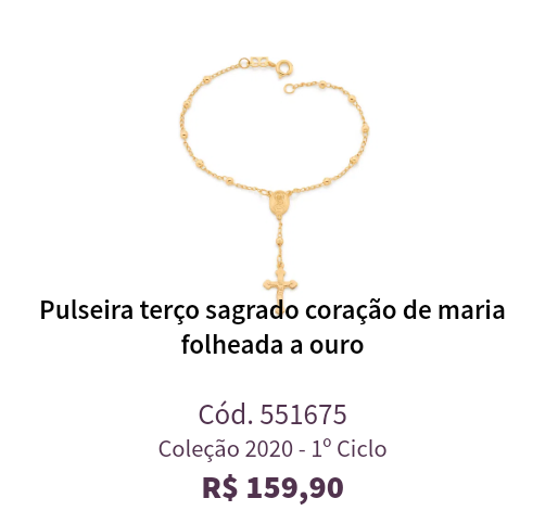 Pulseira terço sagrado coração de maria folheada a ouro Cód.551675 Coleção 2020 - 1º Ciclo