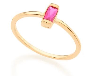 ANEL SKINNY RING FOLHEADO A OURO COM ZIRCÔNIA RETANGULAR