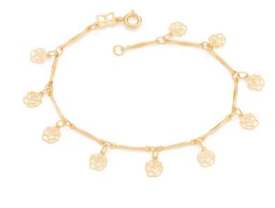 PULSEIRA FOLHEADA A OURO COM ROSAS - TAMANHO 18