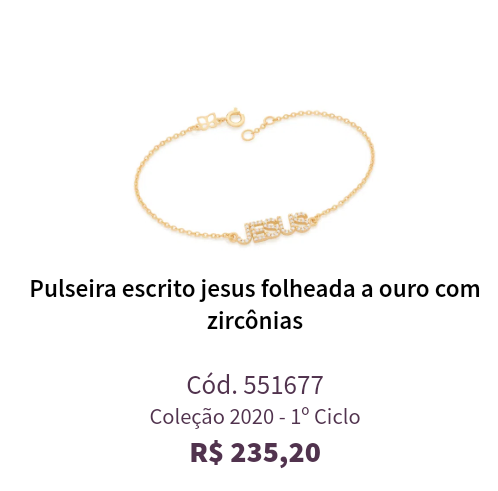 Pulseira escrito jesus folheada a ouro com zircônias Cód.551677 Coleção 2020 - 1º Ciclo