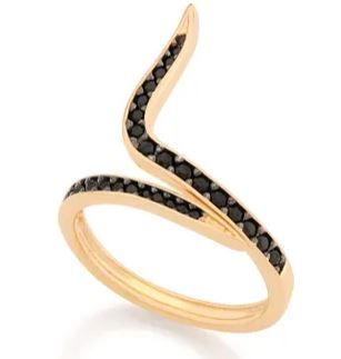 ANEL SKINNY RING FOLHEADO A OURO COM RHODIUM NEGRO