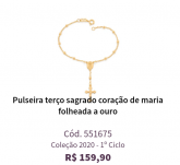 Pulseira terço sagrado coração de maria folheada a ouro Cód.551675 Coleção 2020 - 1º Ciclo